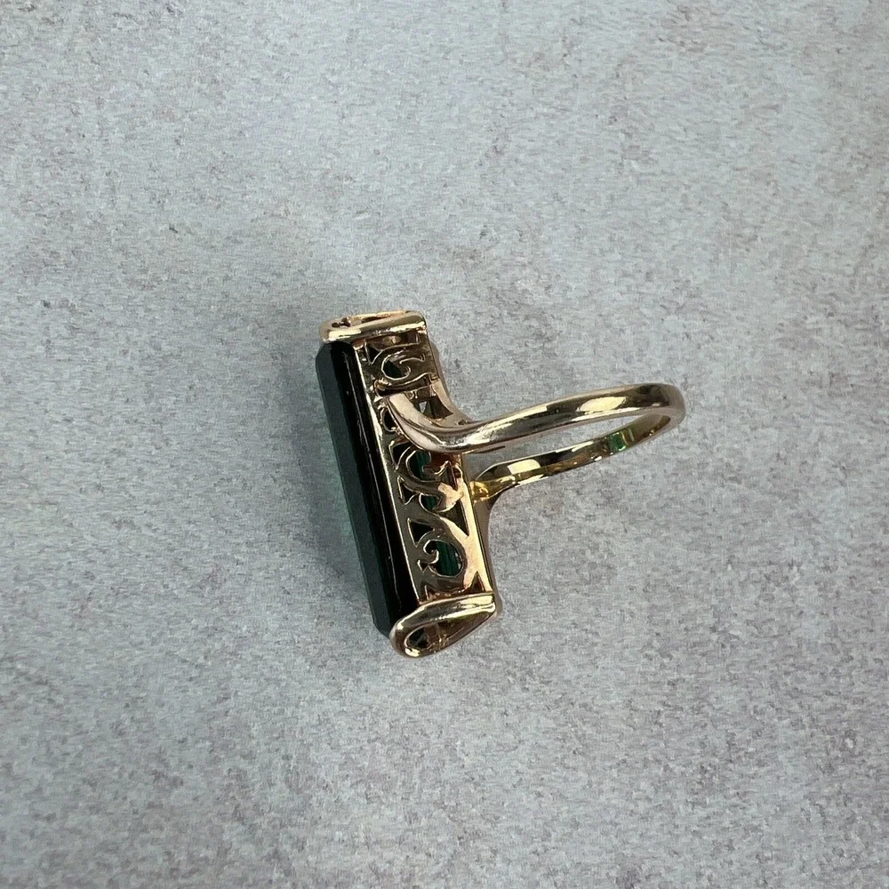 13.5ct Emerald Cut Green Tourmaline Ring 14K Yellow Gold Large‎ Estate Cocktail